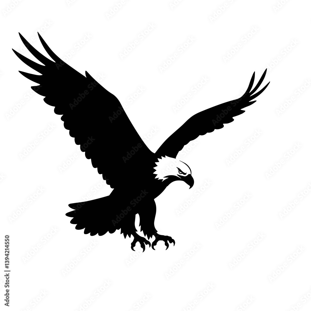 Obraz premium Majestic eagle soaring in silhouette against white background 
