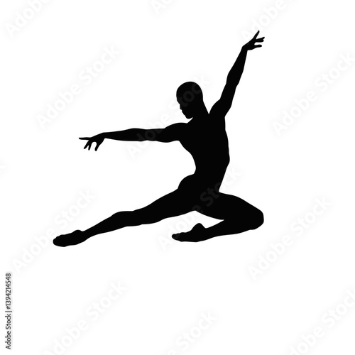 Dancer performing an elegant leap against a white background  