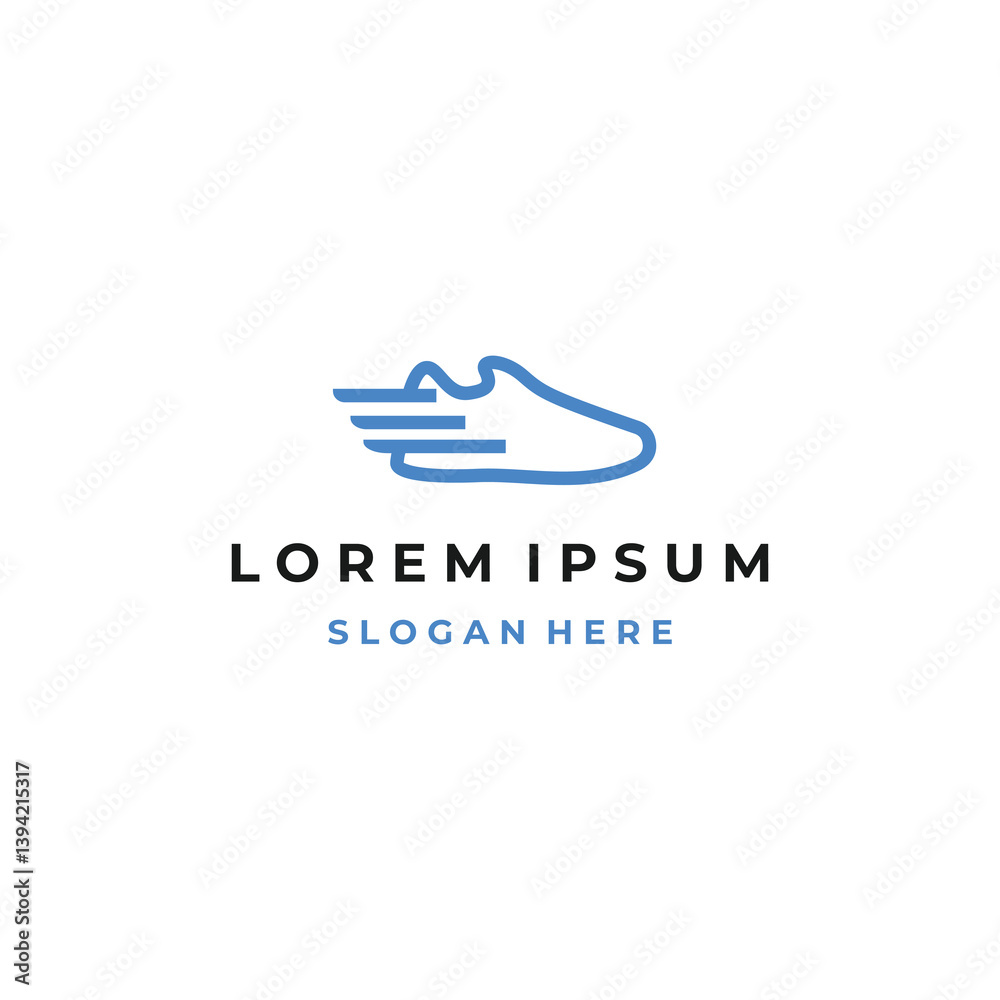Modern sneaker logo with winged lightning, symbolizing speed, motion, fitness, and active lifestyle. Modern sneaker logo with winged lightning, symbolizing speed, motion, fitness, and active lifestyle.