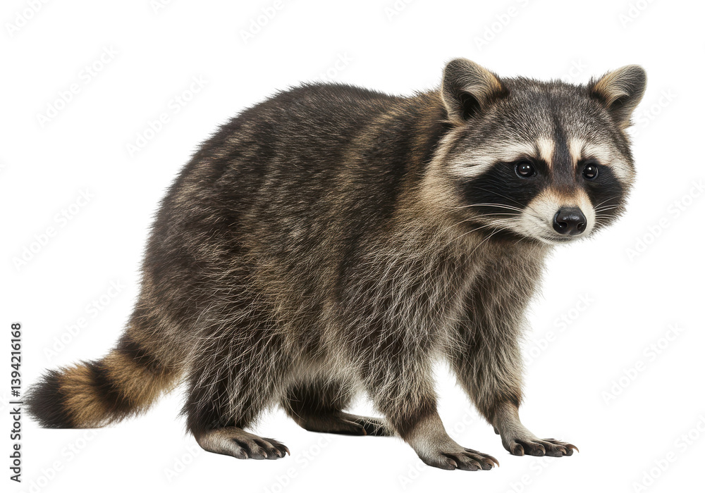 Obraz premium A curious raccoon standing alert in a natural setting, showcasing its unique features