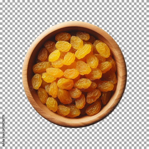 Golden Raisins in Wooden Bowl - Healthy Snack Option on transparent background, png, psd
