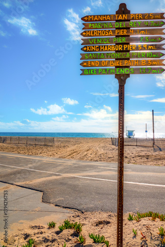 Obraz na płótnie Beach sign giving directions to multiple locations in Southern California w salonie