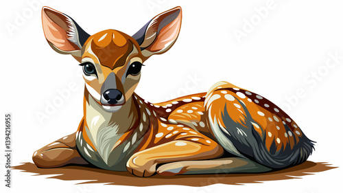 Portrait of Roe Deer Fawn, sitting against white background