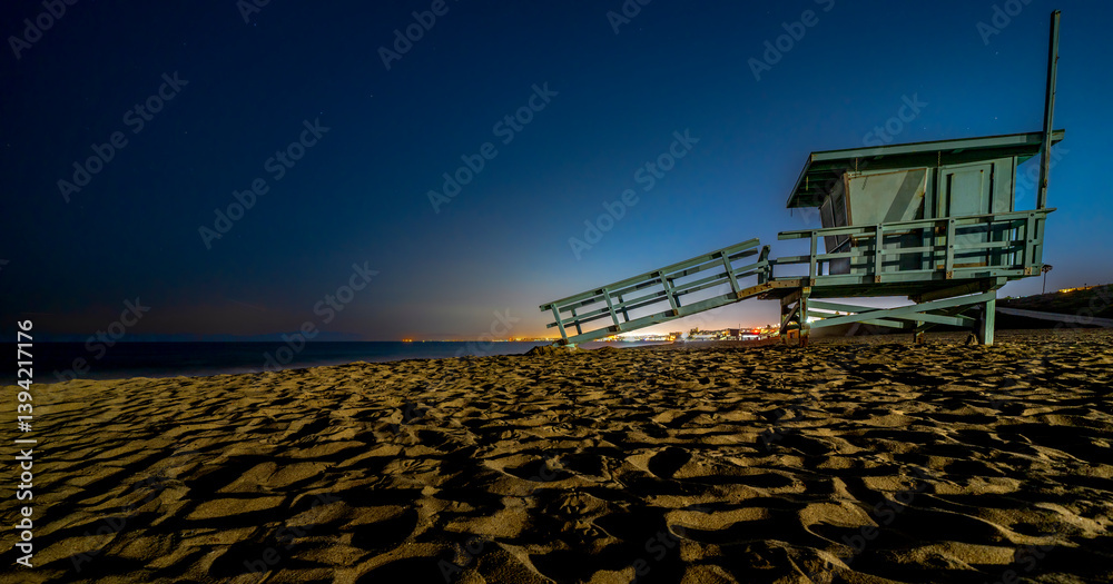 Lifeguard tower at night in Southern California