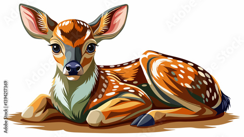 Portrait of Roe Deer Fawn, sitting against white background