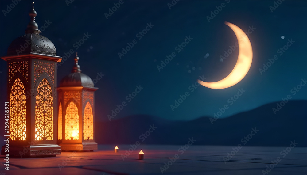 Fototapeta premium Luxury Eid Mubarak Text Effect and mosque