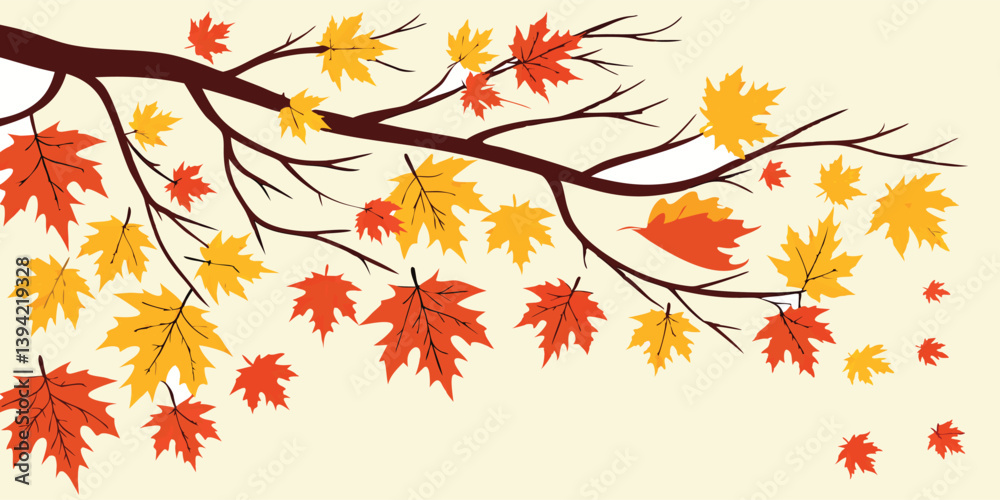 Autumn seasonal background with horizontal border made of falling autumn golden, red and orange colored leaves isolated on transparent background. Autumn seasonal background with horizontal border made of falling autumn golden, red and orange colored leaves isolated on transparent background.