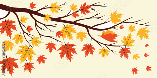 Wallpaper Mural Autumn seasonal background with horizontal border made of falling autumn golden, red and orange colored leaves isolated on transparent background. Torontodigital.ca