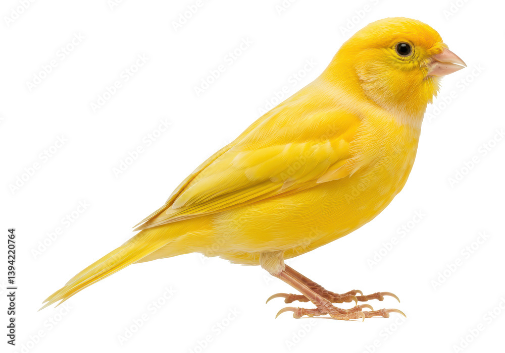 Bright yellow canary perched gracefully on a branch against a plain background Bright yellow canary perched gracefully on a branch against a plain background