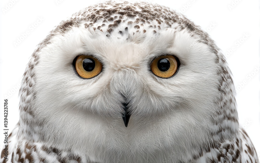 Obraz premium A close-up portrait of a wise old owl with large round eyes, pure white background
