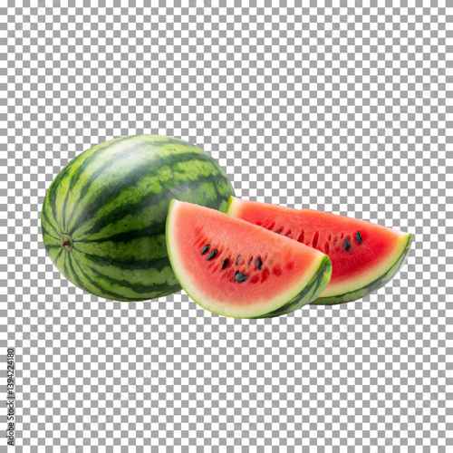 Juicy watermelon with sliced, Fresh and Juicy Watermelon Slices Perfect for Summer Refreshment on transparent background, png, psd
