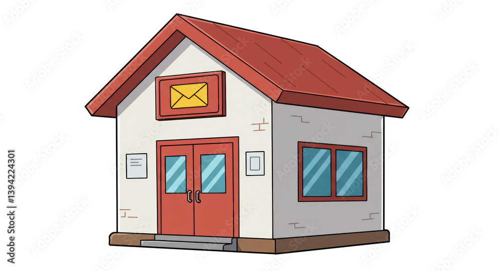 Isolated Post Office Building Representing Mail Delivery Service Isolated Post Office Building Representing Mail Delivery Service