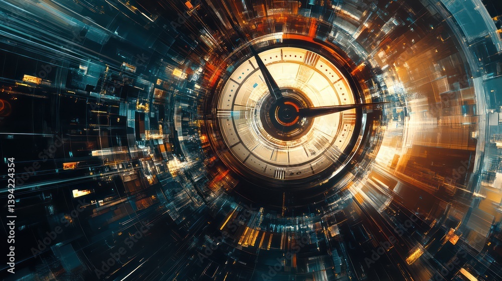 Obraz premium Futuristic Clock, Circuitry, Time Warp, Speed