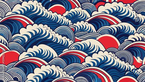 Japanese water wave seamless pattern vector background