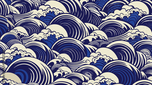 Japanese water wave seamless pattern vector background