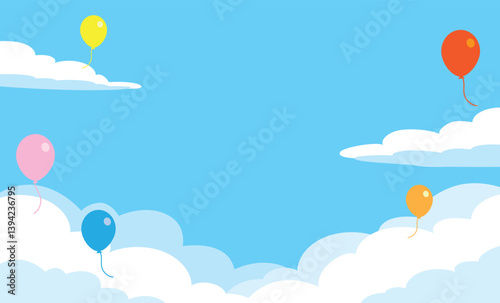 バルーンの飛ぶ大空のベクターイラスト背景素材