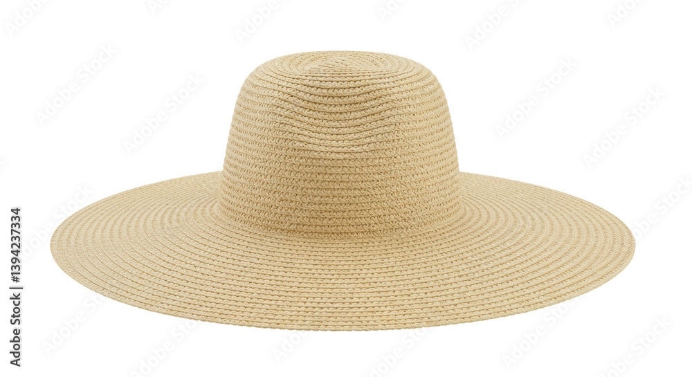 Isolated Beige Straw Sun Hat with Wide Brim Isolated Beige Straw Sun Hat with Wide Brim