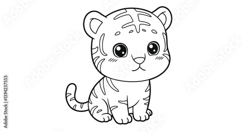 Cute Chibi Tiger Cub Coloring Page With Round Chubby Cheeks And Simplified Stripes Kawaii Jungle Cat Drawing Fun Art