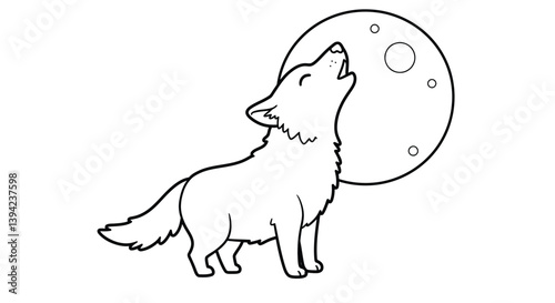 Adorable Howling Chibi Wolf Coloring Sheet Featuring Upturned Snout Simple Woodland Animal Outline For Kids Fun Art