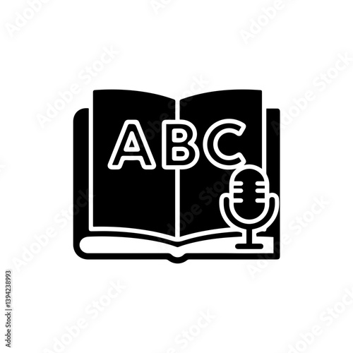 Open Book with ABC Letters and Mic Minimal Black Icon