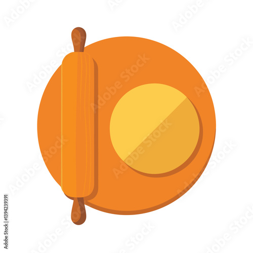 Breadboard and single rolling pin vector art illustration 