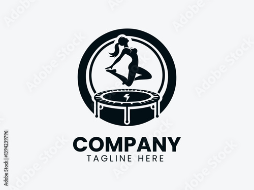 Woman Jumping Trampoline Fitness Logo, Trampoline Woman Exercise Vector Logo Design
