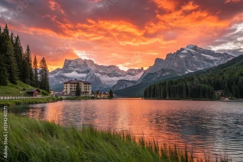 Sunset Lake Misurina Dolomites