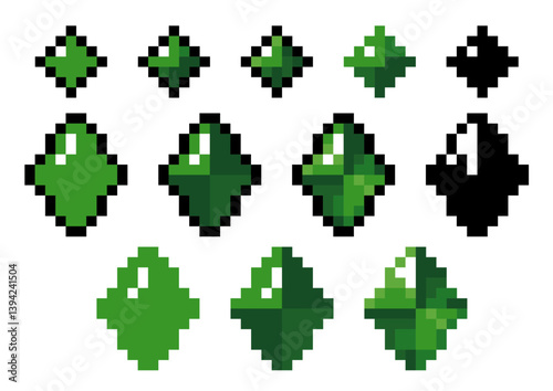 ダイヤカットの緑色宝石ドット絵