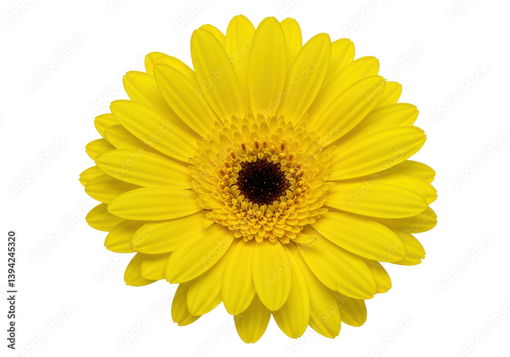 Bright yellow gerbera daisy flower close-up with vibrant petals and center Bright yellow gerbera daisy flower close-up with vibrant petals and center