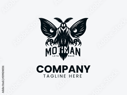 Mothman Vector Logo Design, Cryptid Mothman Logo, Mysterious Mothman Creature Logo