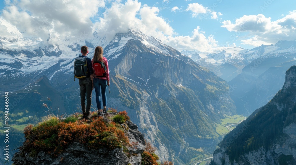 A picturesque mountain hike proposal with stunning views as the backdrop. A picturesque mountain hike proposal with stunning views as the backdrop.