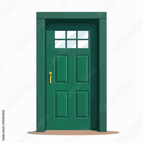 Elegant green wooden door against white background, timeless design
