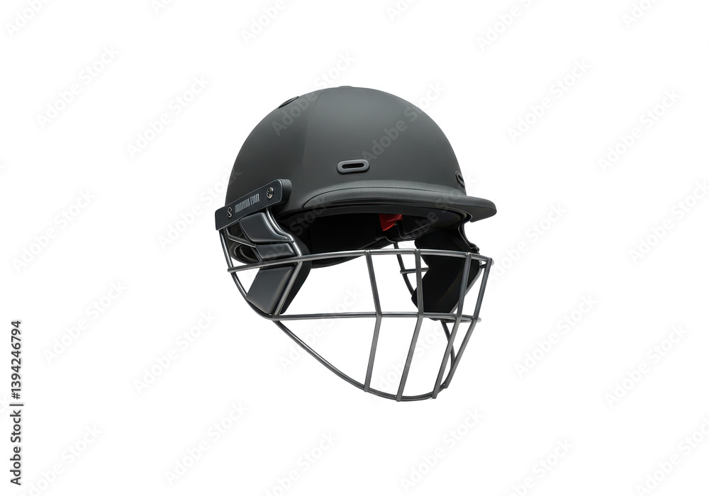 Fototapeta premium Black cricket helmet on a transparent background, showcasing protective gear for sports