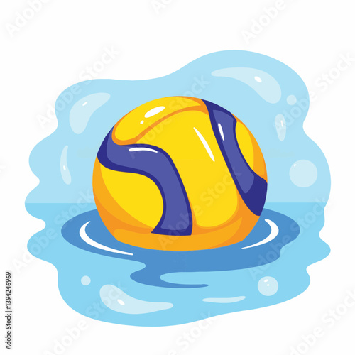 Bright water polo ball floating in water, sport and recreation