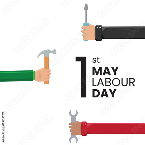 Flat Illustration Labour Day with Tools and Hands in Minimalist Style