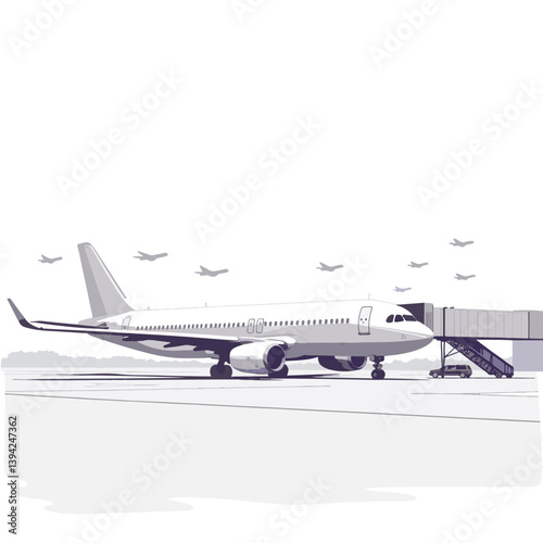 Modern airplane boarding bridge in minimalist airport setting, travel concept
