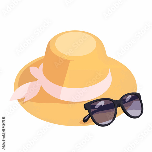 Stylish sunhat and sunglasses on a white background, summer vibes