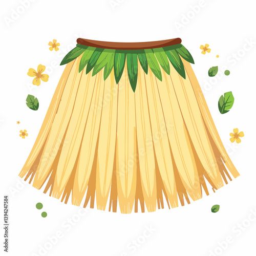 Traditional Hawaiian hula skirt displayed on white background, cultural art