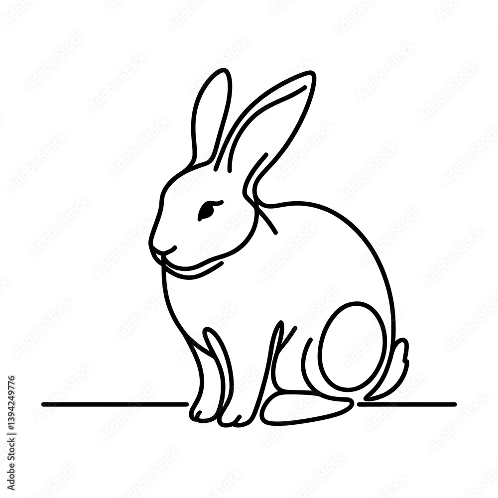 Fototapeta premium a rabbit simple one line drawing of farm animal , transparent background PNG image