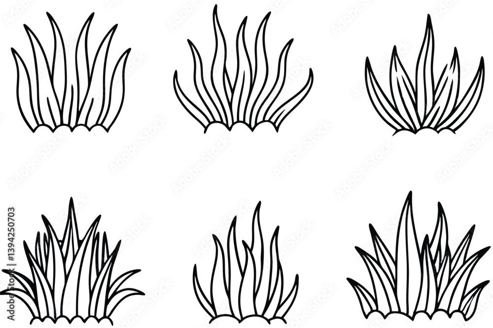 Fototapeta premium Seagrass Beds Line Art Illustration for Marine Life Depiction 