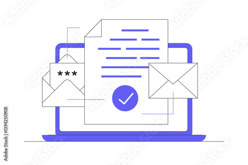 Email and messaging, Email marketing campaign. Working process, New email message. Flat Cartoon Vector Illustration, icon. Stylish abstract design 