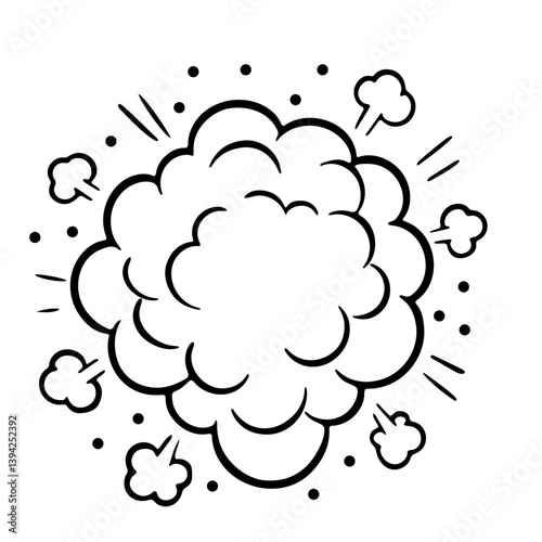 Cartoon Explosion Cloud with Debris and Smoke Puffs
