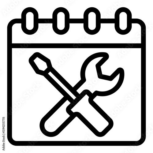 Calendar paper with repair date line icon, master service labor concept. Vector graphics. Screwdriver and wrench page sign on white background, style mobile or design.