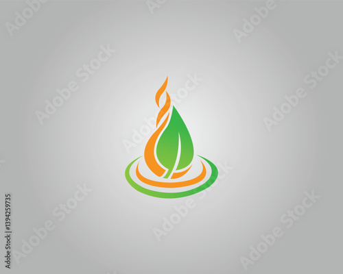 Eco Green Leaf Fire with Flame and Orange Abstract Logo Design Vector Template.