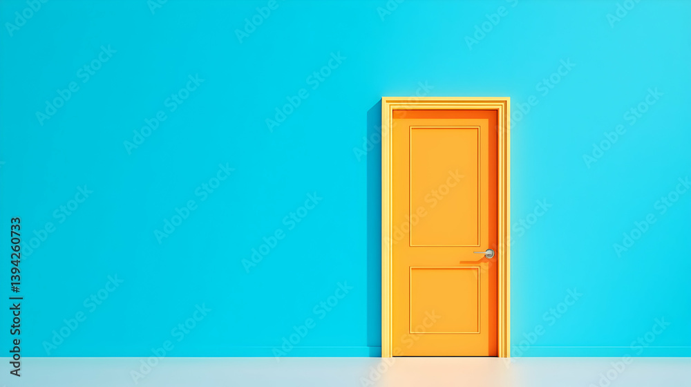 Stunning 3D Render of an Open Door Against a Bright Blue Wall