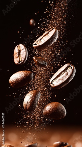 Dark roasted coffee beans c...