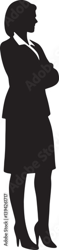 Businesswoman Silhouette in Formal Attire Standing with Arms Crossed