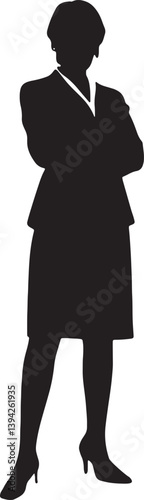 Confident Female Executive Silhouette in Business Attire Standing Arms Crossed