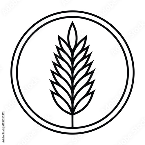 Simple wheat icon in oval frame for agriculture