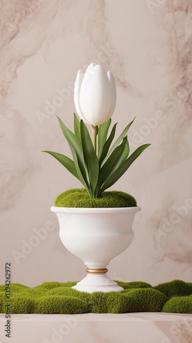A pristine white tulip rise...